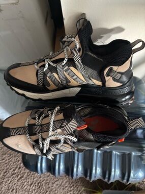 Beige and Black Sporty Lace-Up Sneakers